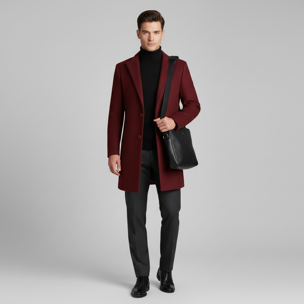 Men's Long Coat | Stylish Notched Lapel Overcoat