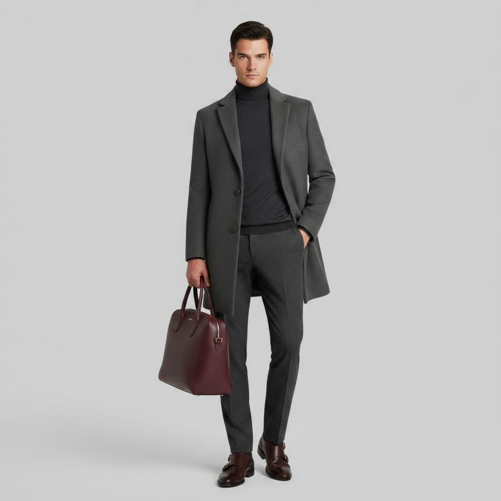 Men's Long Coat | Stylish Notched Lapel Overcoat