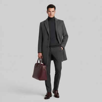 Men's Long Coat | Stylish Notched Lapel Overcoat