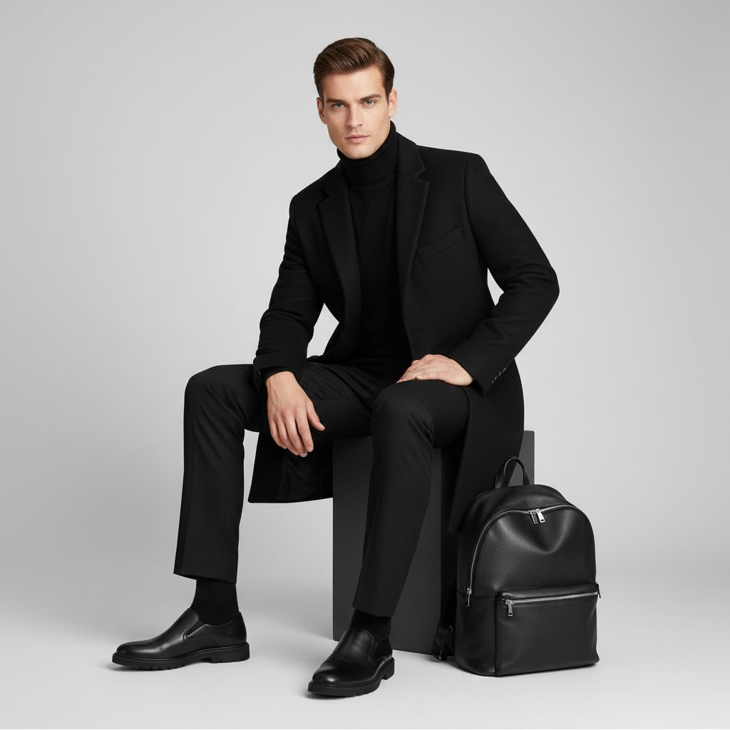 Men's Long Coat | Stylish Notched Lapel Overcoat