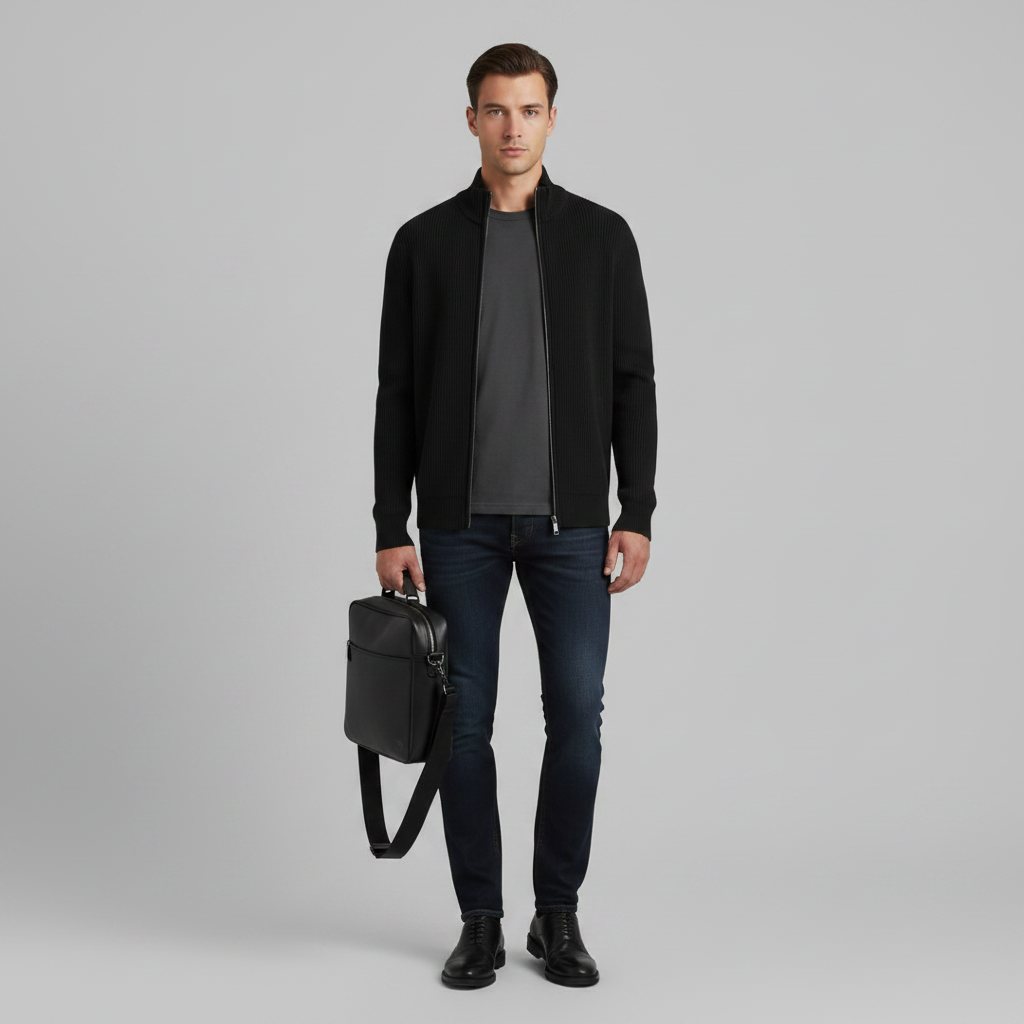 Men's Slim Fit Zip Up Cardigan | Stylish Ribbed Knit