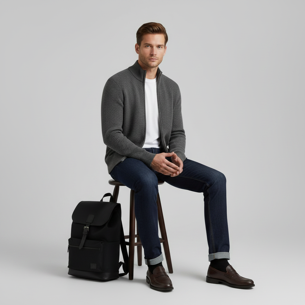 Men's Slim Fit Zip Up Cardigan | Stylish Ribbed Knit