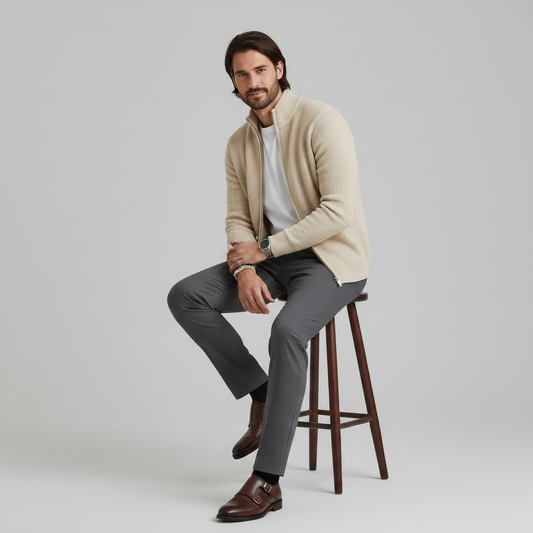 Men's Slim Fit Zip Up Cardigan | Stylish Ribbed Knit