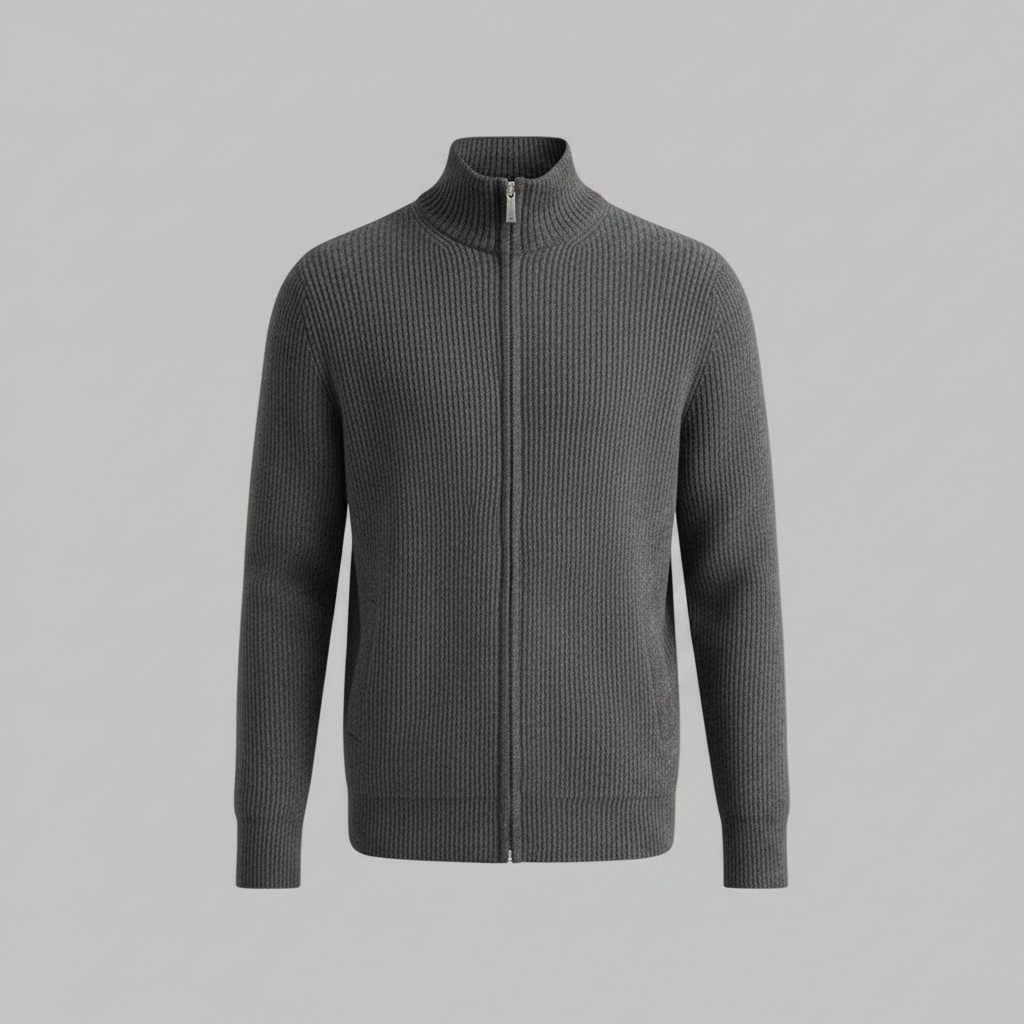 Men's Slim Fit Zip Up Cardigan | Stylish Ribbed Knit