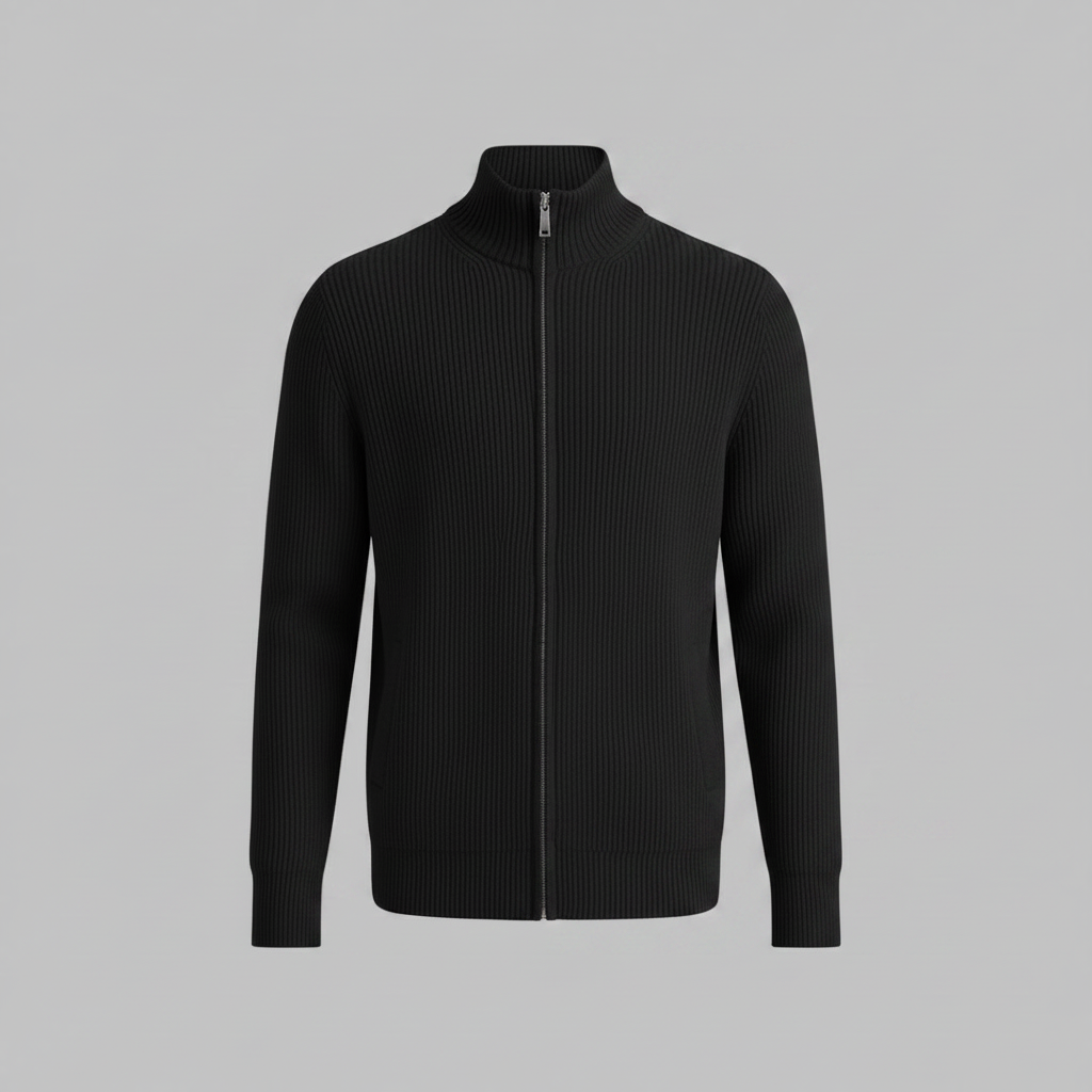 Men's Slim Fit Zip Up Cardigan | Stylish Ribbed Knit