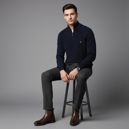 Men's Black Half-Zip Jumper | Slim Fit Knitwear
